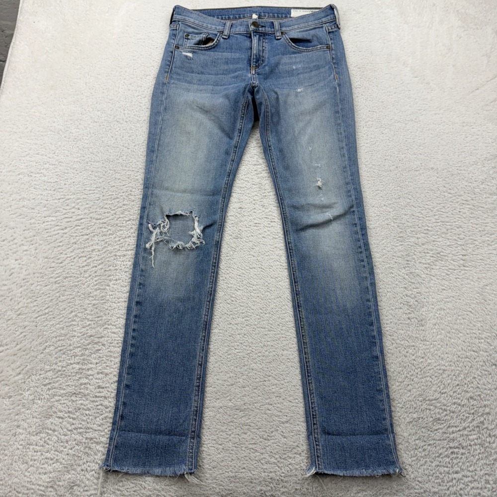 Rag & Bone Dre Slim Boyfriend Jeans June Wash Distressed Raw Hem 25 W1590K510JUN